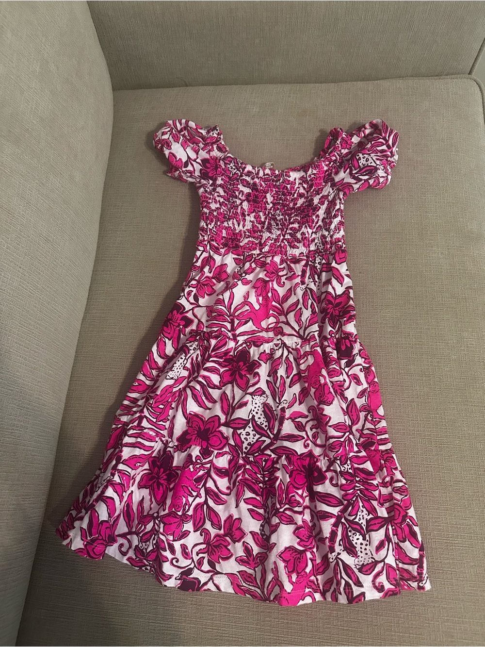 Lilly Pulitzer Hot Pink and White Floral Smocked Dress